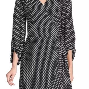 LOFT Black and White Patterned Long Sleeve Dress/Romper